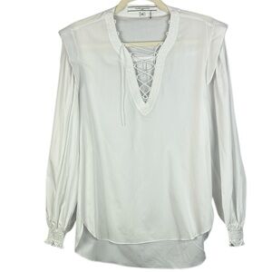 Valerie Khalfon Paris Till Cotton Bamboo Blend  White Lace-Up Small Blouse